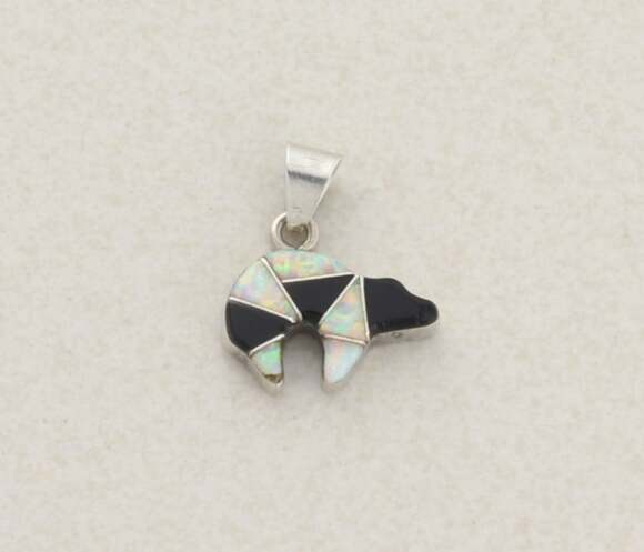 Unbranded Jewelry - Sterling Silver Black Onyx & Opal Bear Pendant 7/8" x 3/4" inch Cecil Sanders